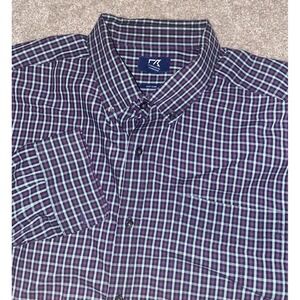 Cutter & Buck Purple/Blue Plaid Mens 3XB Easy Care Button Down Cotton/Polyester